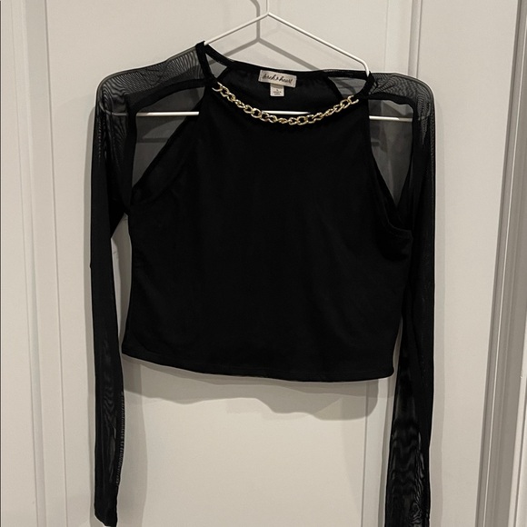 SHEIN Tops - SHEIN Black Mesh Chain Detail Crop Top